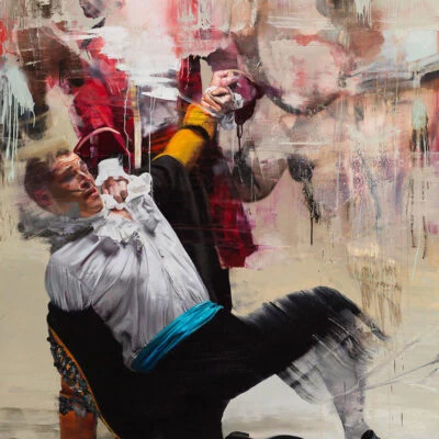 Conor Harrington - How on Earth Did We Get Here, Oil and spray paint on linen, 200cm x 150cm, 2015
