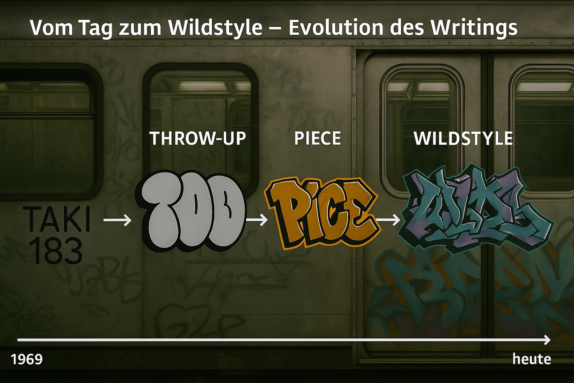 Grafische Timeline: Von TAKI 183 über Throw-Ups und Pieces bis zum Wildstyle