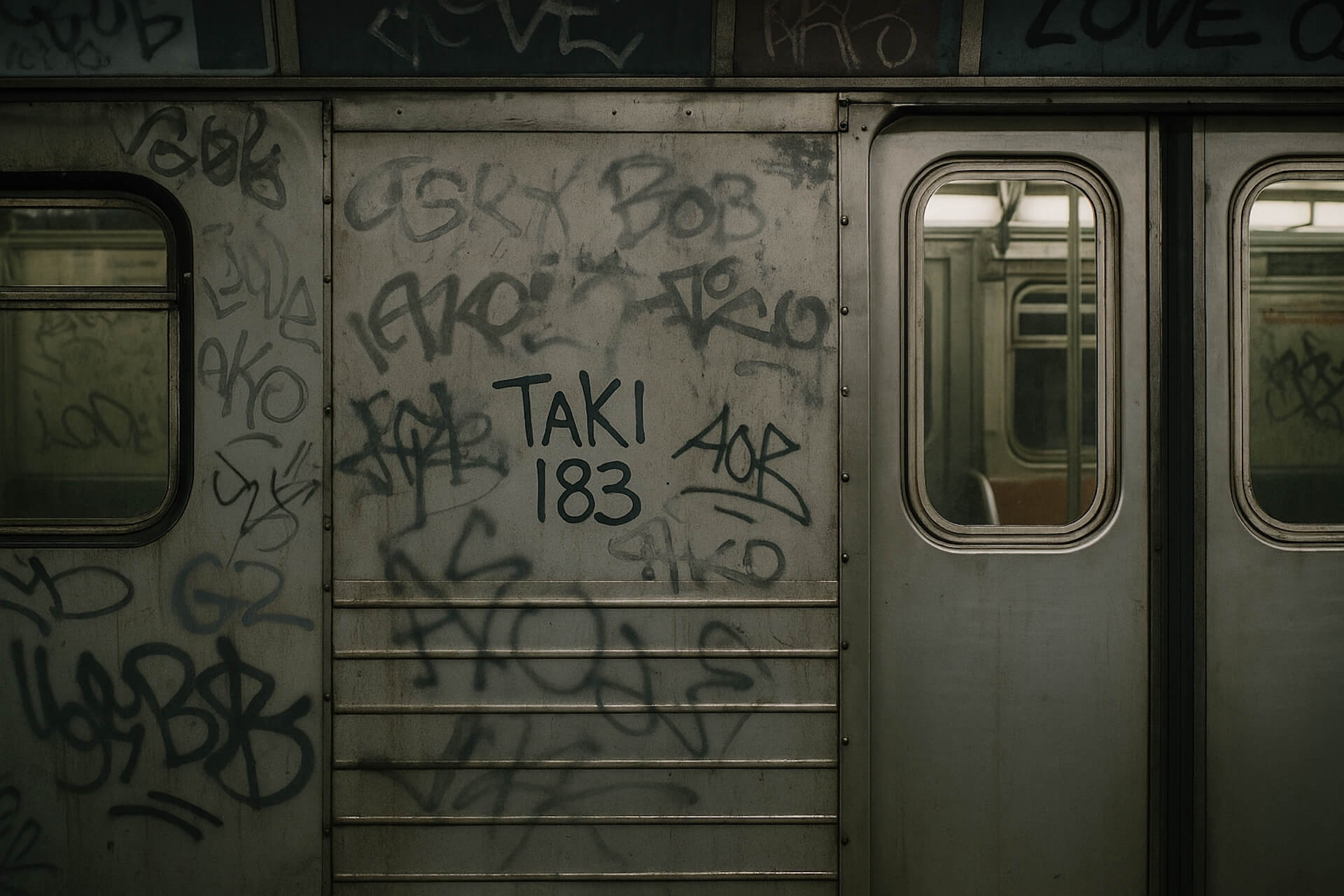 Historischer TAKI 183 Tag auf einer New Yorker Subway-Tür – Beginn der Graffiti-Bewegung