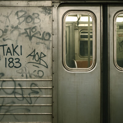 Vorschaubild einer U-Bahn mit einem Tag von Taki 183 neben der Tür